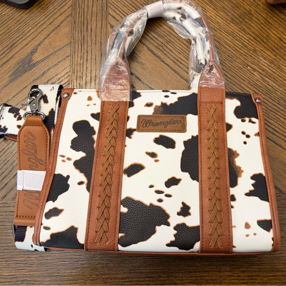 Wrangler Cow-Print Satchel with Brown Trim